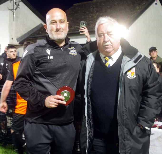 Second Division Cup winning manager Tom Wheeler with Mackie Harts